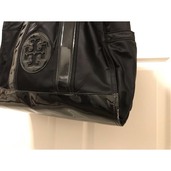 Tory Burch Tote Bag Black Patent Leather Nylon Large - Picture 10 of 16